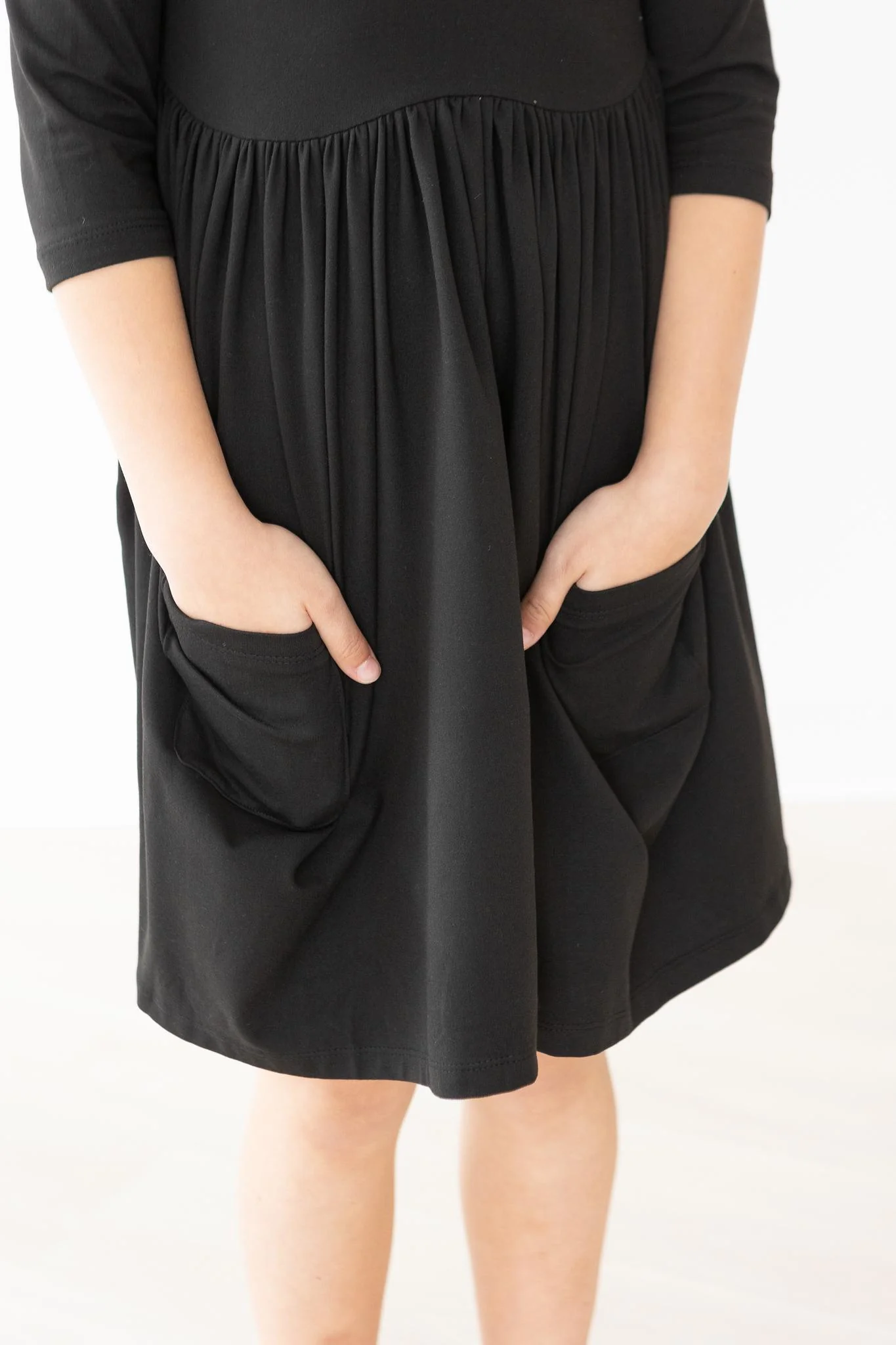 Black 3/4 Sleeve Pocket Twirl Dress - Image 3