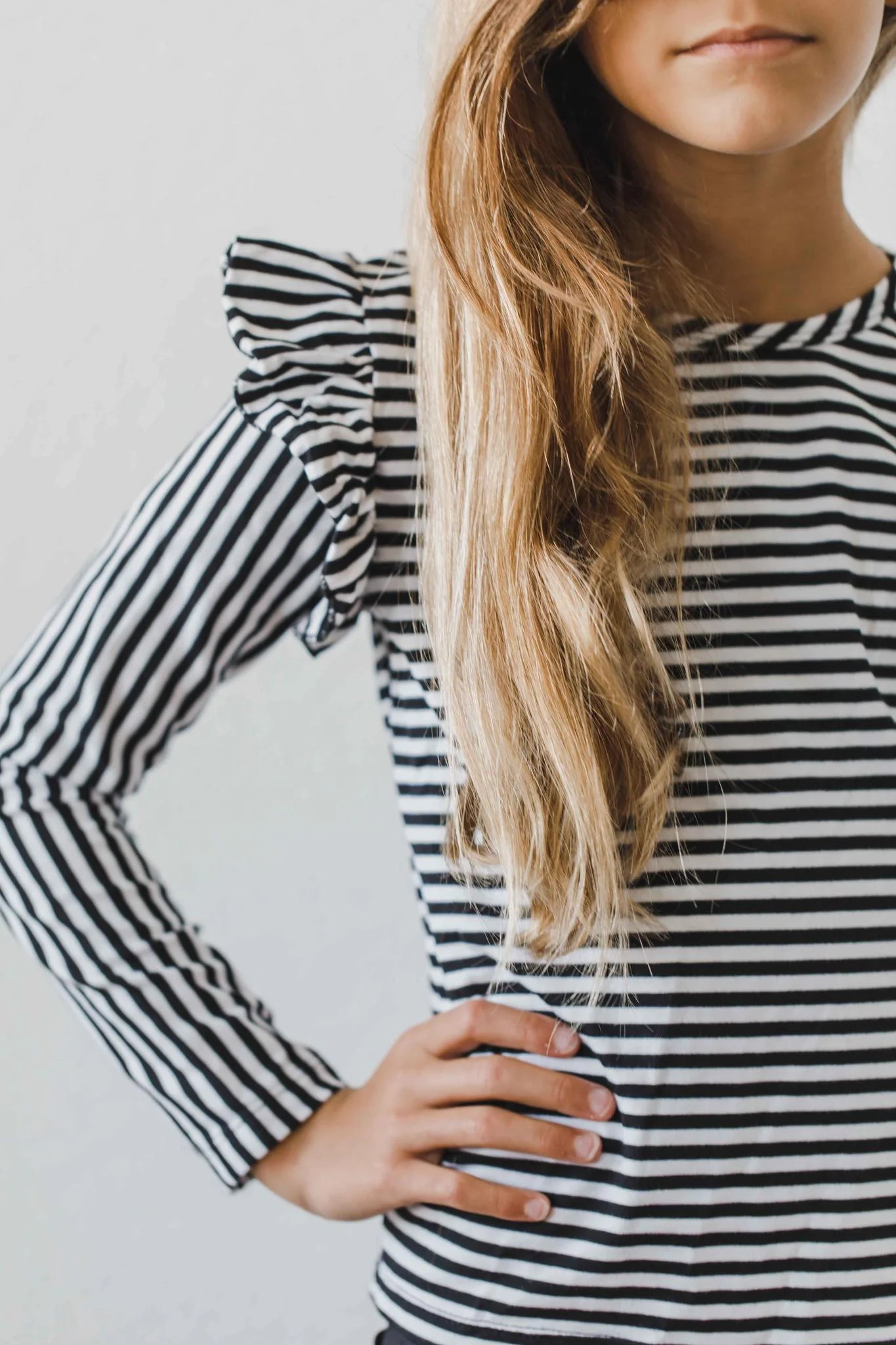 Black & White Stripe L/S Ruffle Tee - Image 3