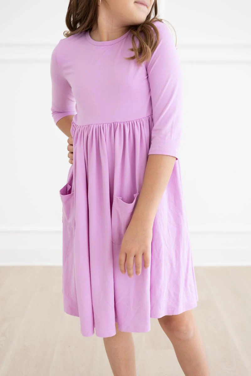 Bright Lilac 3/4 Sleeve Pocket Twirl Dress - Image 5
