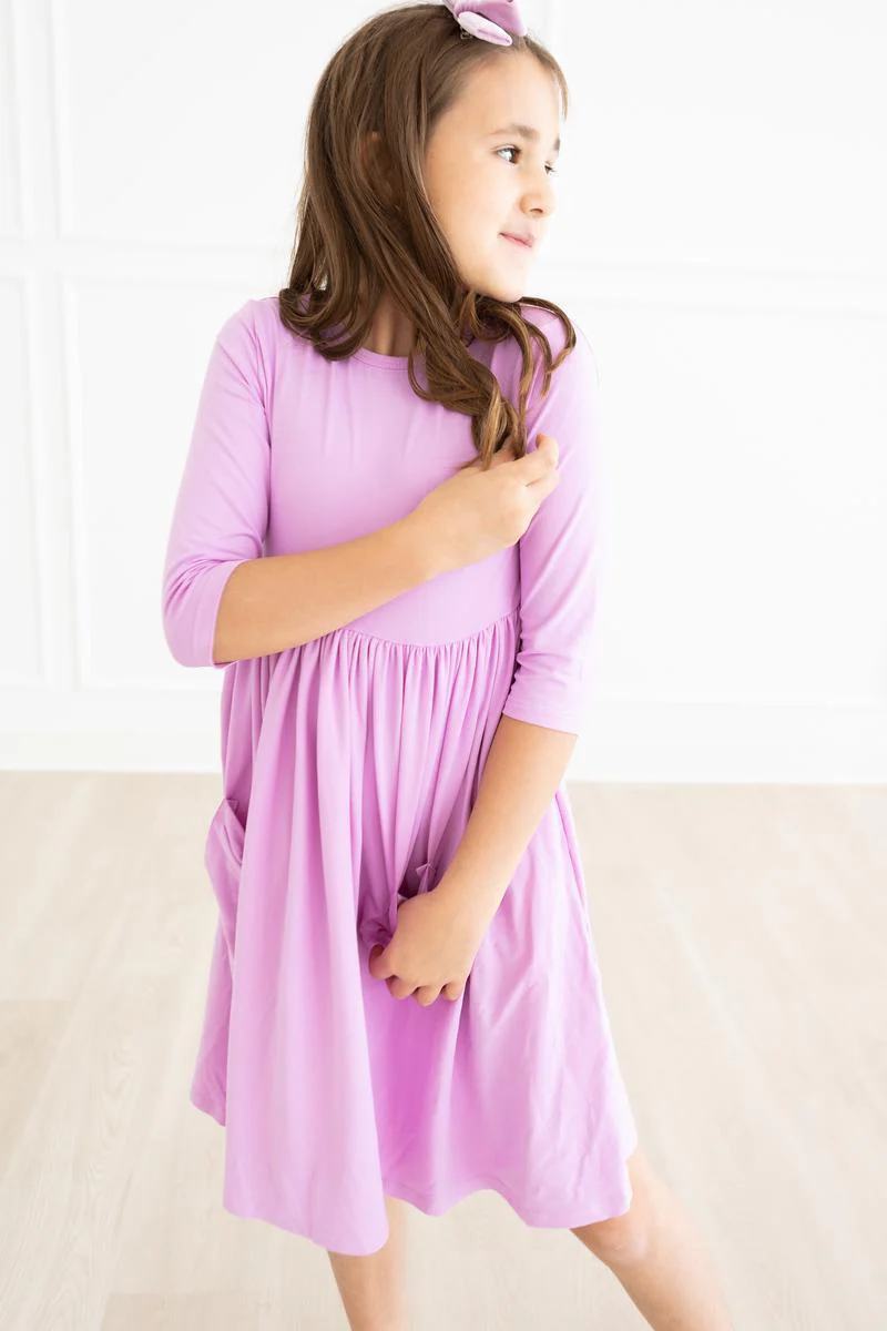 Bright Lilac 3/4 Sleeve Pocket Twirl Dress - Image 7