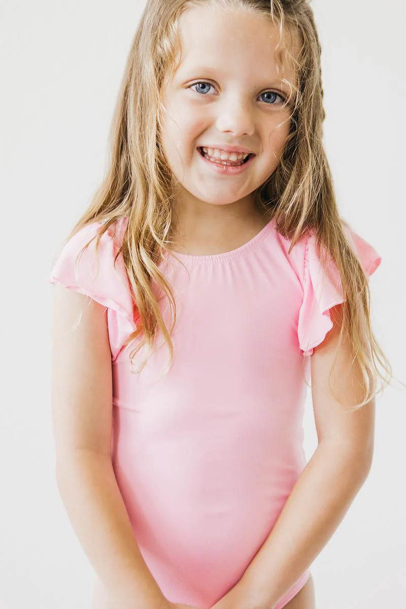 Bubblegum Pink S/S Flutter Sleeve Leotard - Image 5