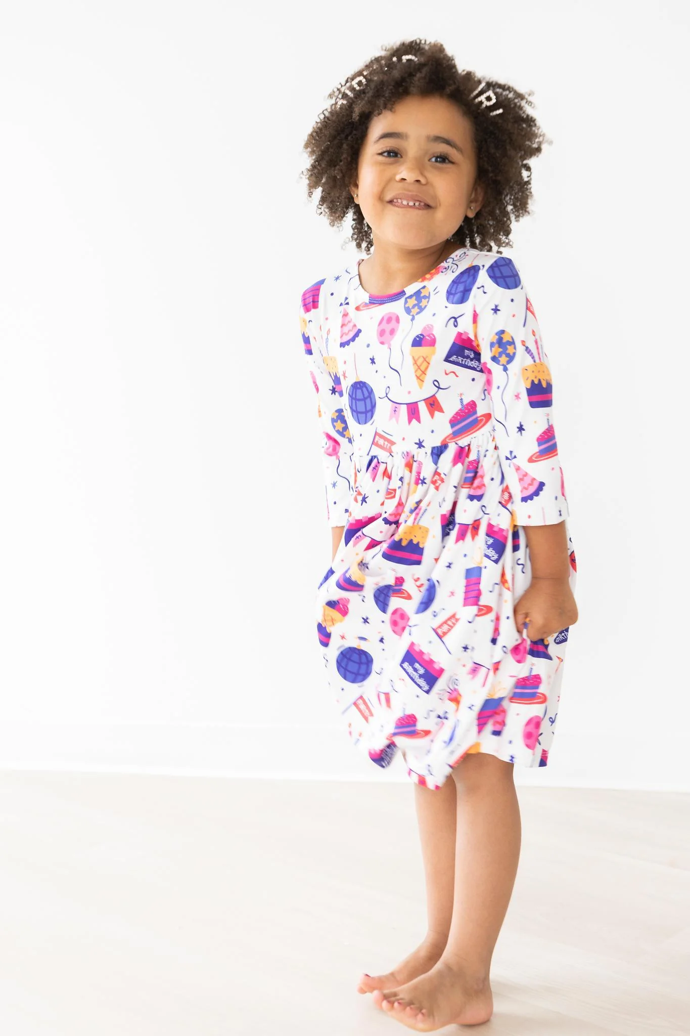 Happy Birthday 3/4 Sleeve Pocket Twirl Dress - Image 5