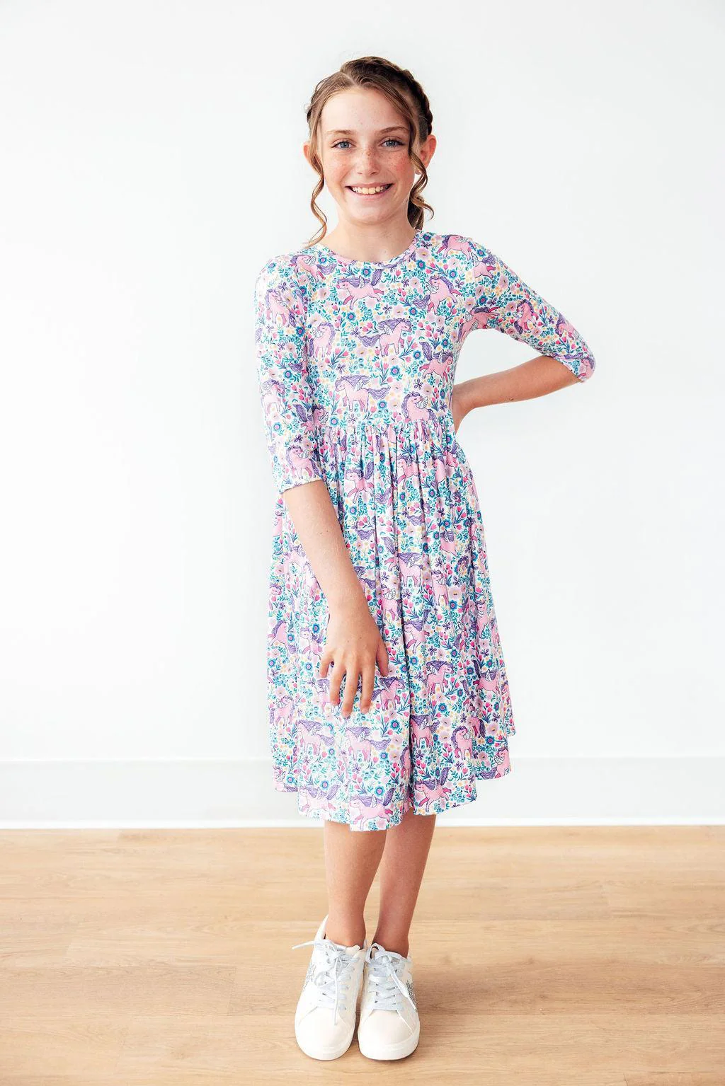 Head in the Clouds 3/4 Sleeve Pocket Twirl Dress - Image 3