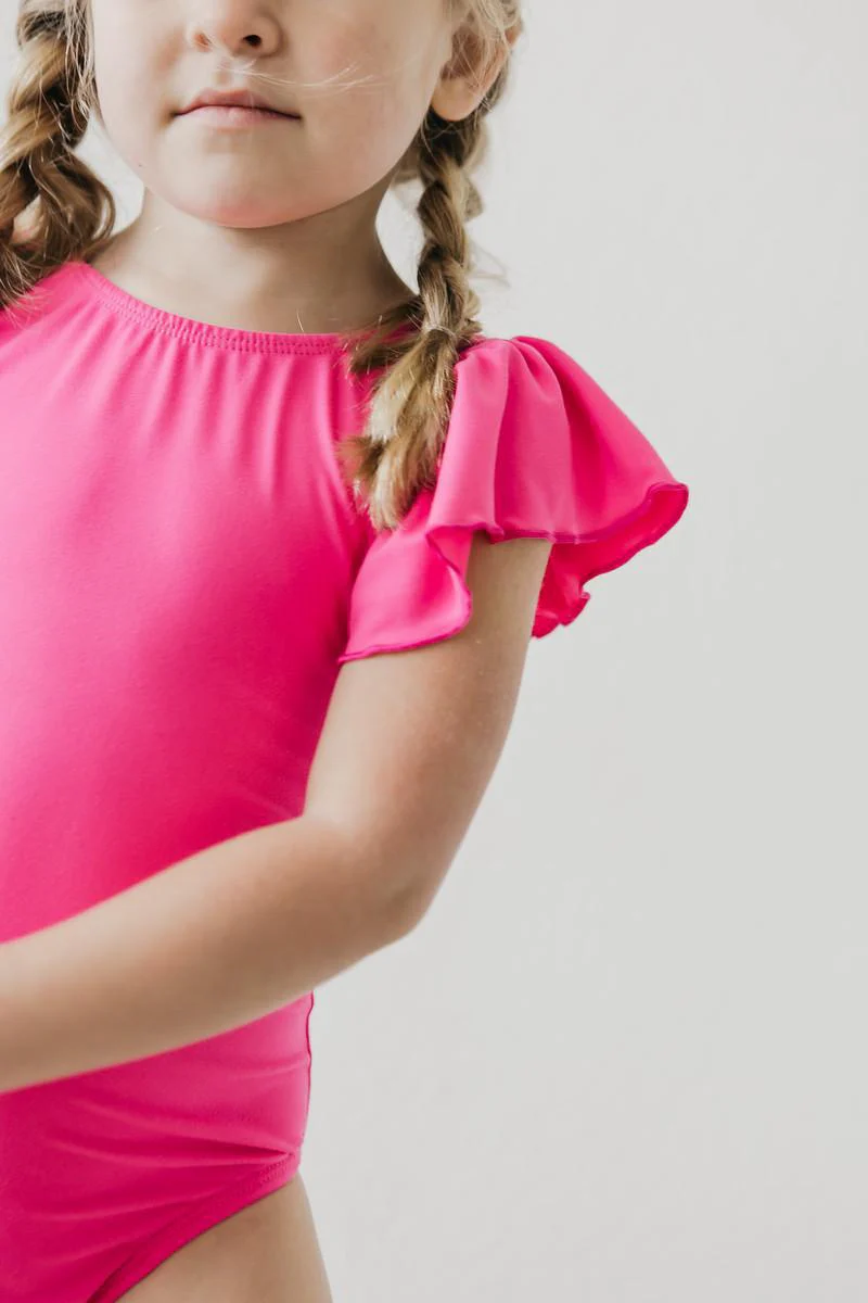 Hot Pink S/S Flutter Sleeve Leotard - Image 5