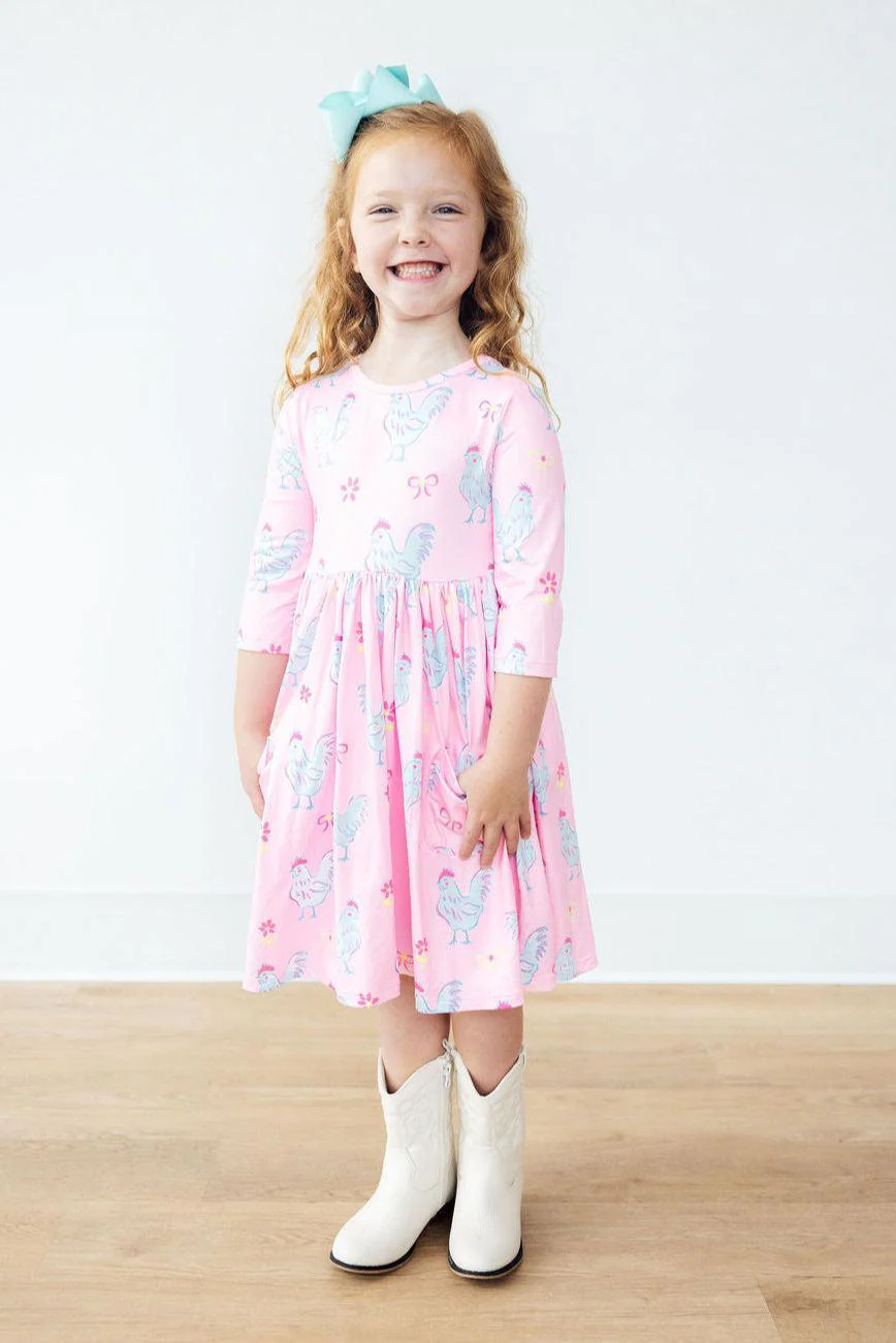 Little Miss Chickie 3/4 Sleeve Pocket Twirl Dress - Image 4