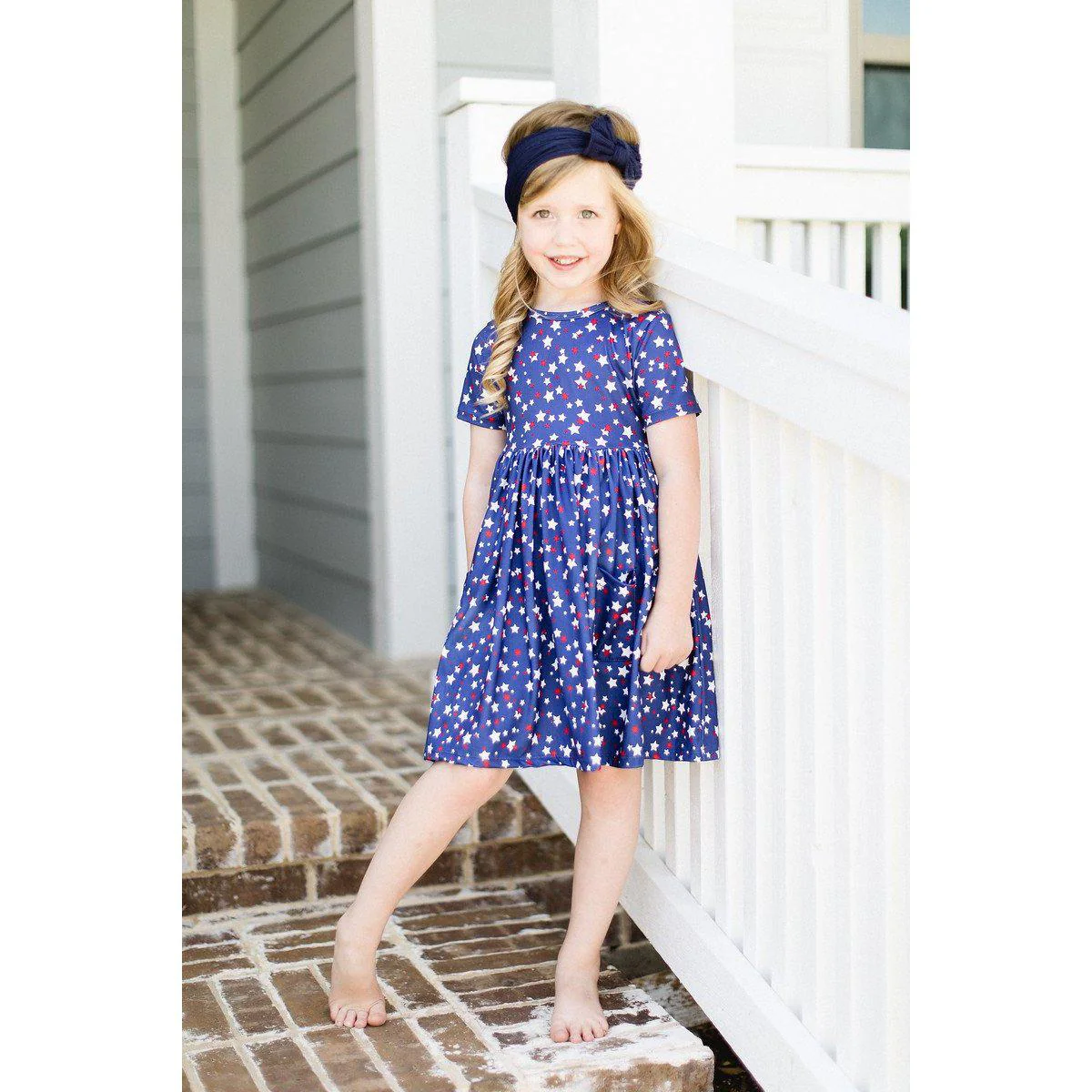 Navy Cable Knit Nylon Headwrap - Image 4