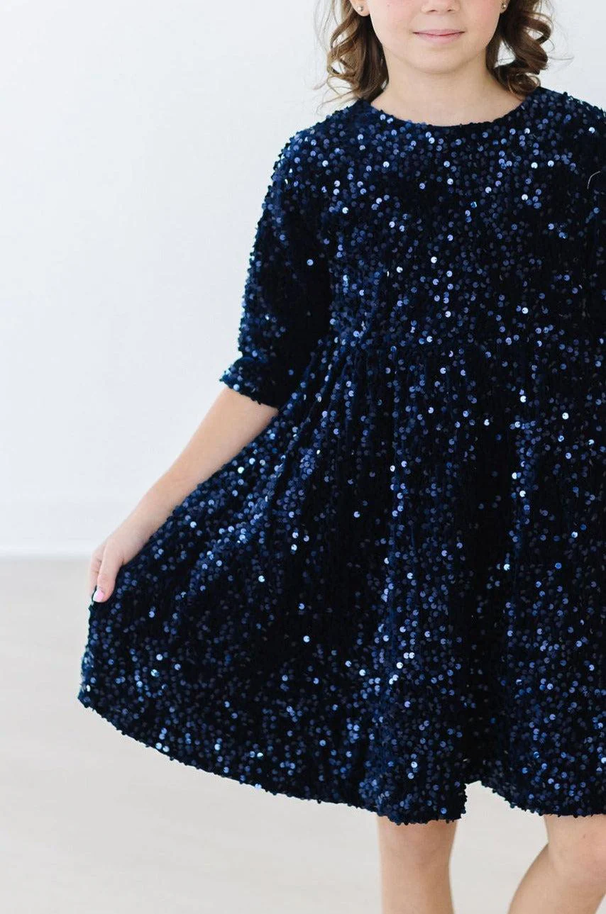 Navy Velvet Sequin Dress - Image 3