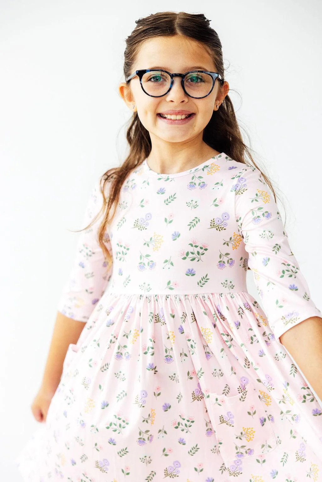 Pastel Petals 3/4 Sleeve Pocket Twirl Dress - Image 3