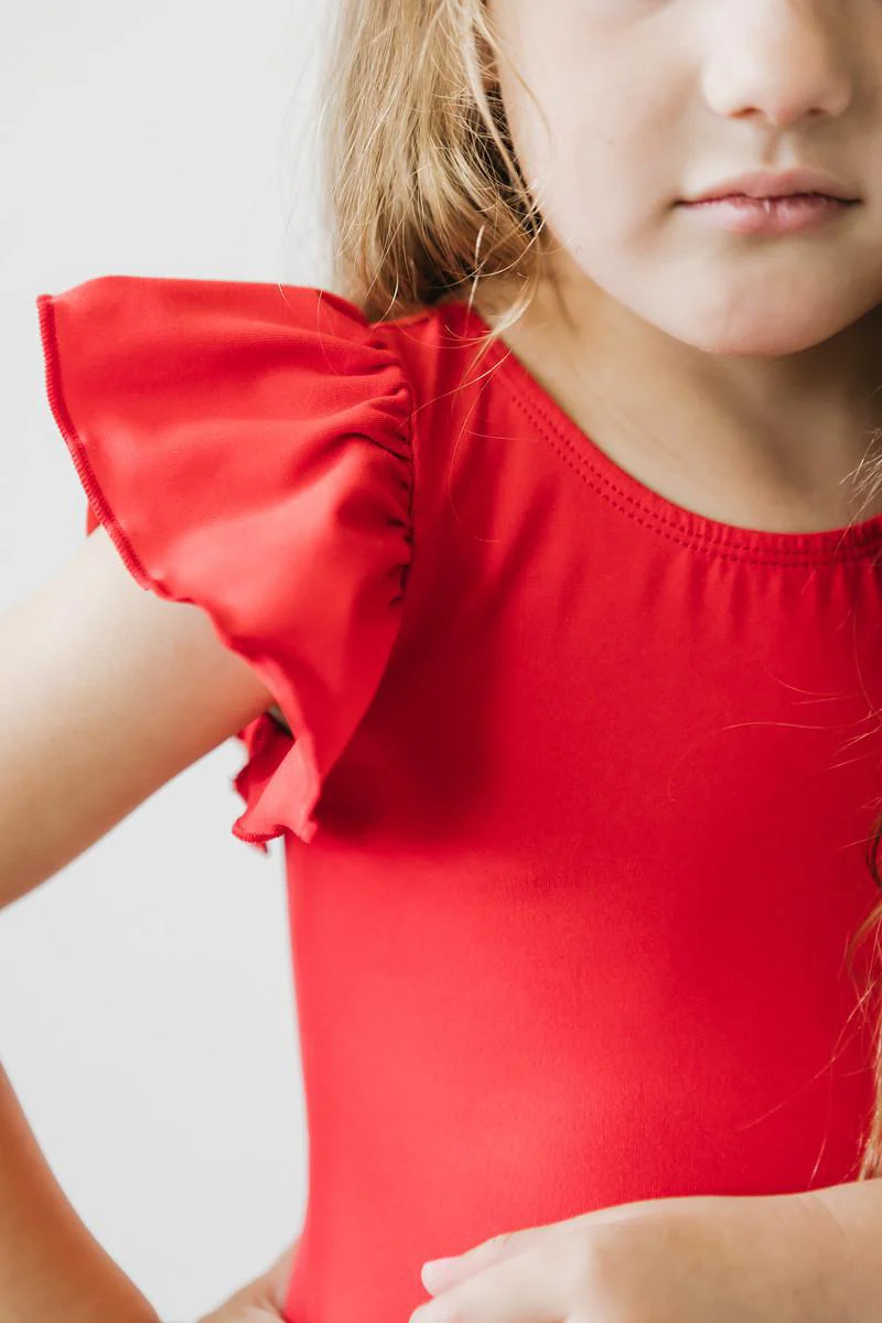 Red S/S Flutter Sleeve Leotard - Image 3