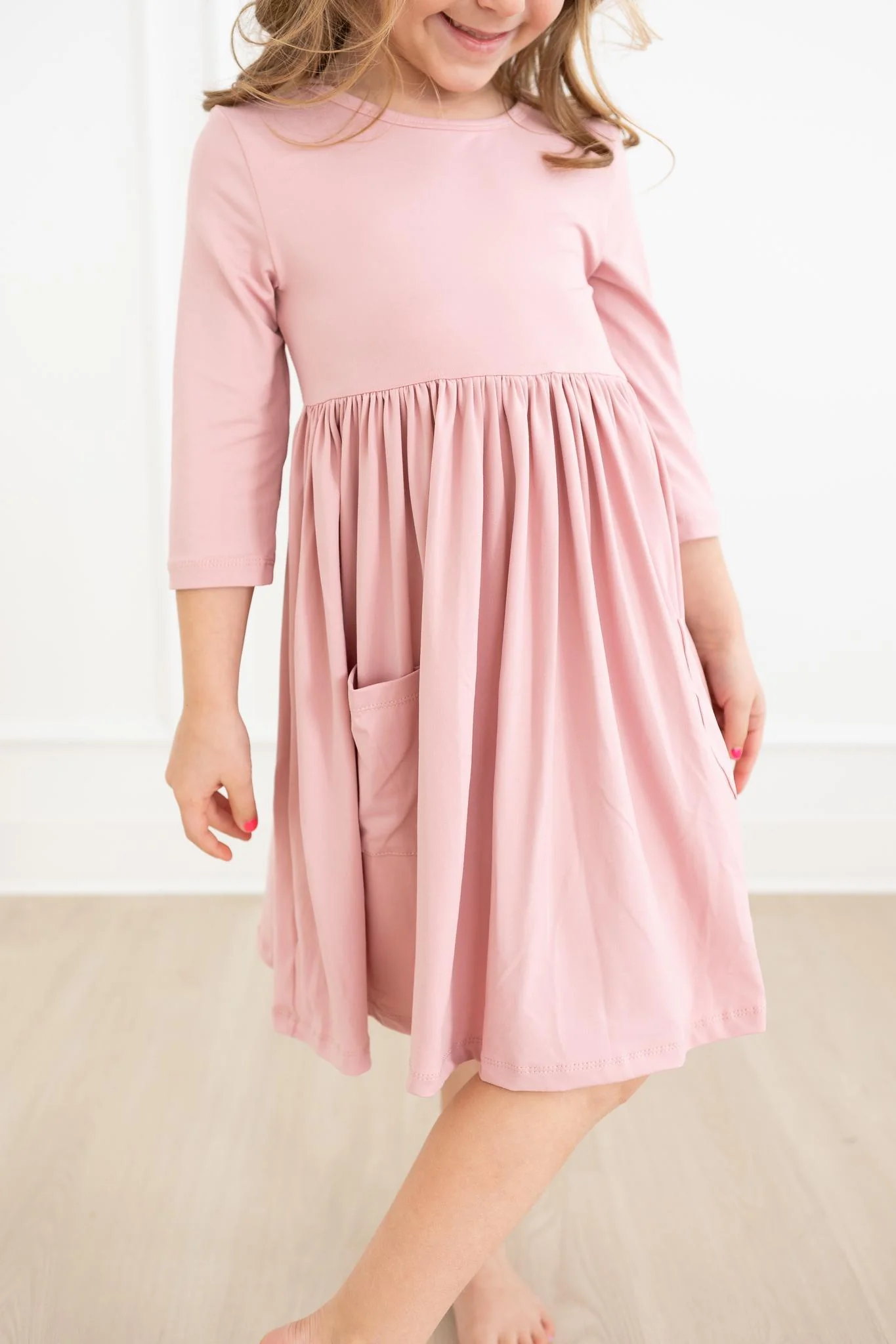 Vintage Pink 3/4 Sleeve Pocket Twirl Dress - Image 4
